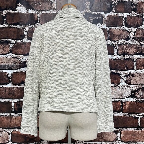 Max Studio Nordstrom NWT Jacket Diagonal Zip Knit Collar Tan White Size Large L - Picture 10 of 17